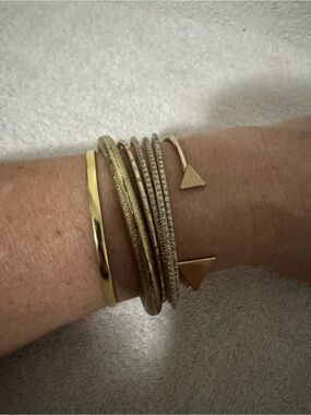 Gold Tone Mixed Bangle and Cuff Bracelet Set